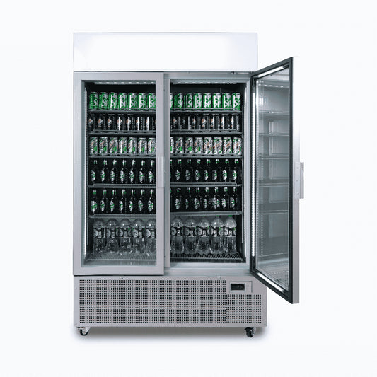 The Ultimate Commercial Display Fridge – 1082L 2-Door with Flat Glass & Lightbox