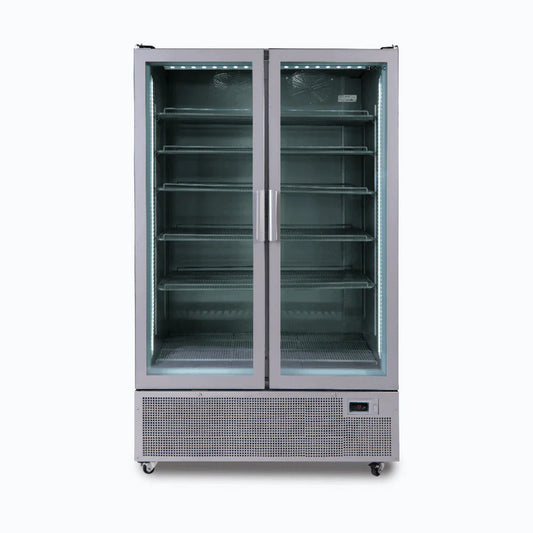 Maximize Your Storage with the Upright Display Fridge 1126L – 2 Door Flat Glass Silver