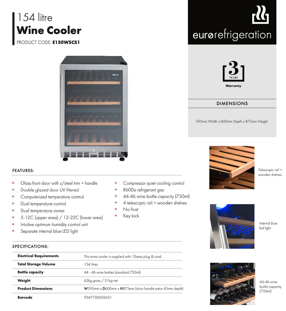 E150WSCS1 – 154 litre Wine Cooler