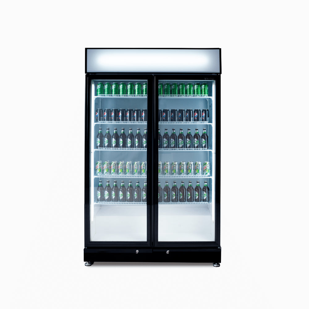 Upright Display Fridge – 885L – 2 Doors – Flat Glass – Black