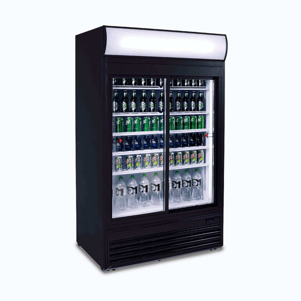 Bromic 945L Upright Display Fridge – Double Sliding Glass Doors, LED Lightbox & Energy Efficient Cooling/ Temp. Range: +1°C to +10°C