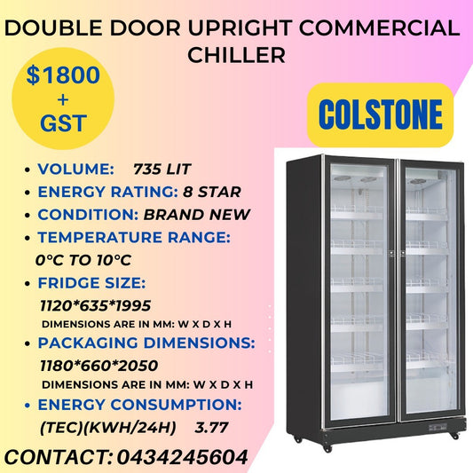 Stock Clearance Sale: Double Door Commercial Display Fridge/ Chiller (735 Lit.)