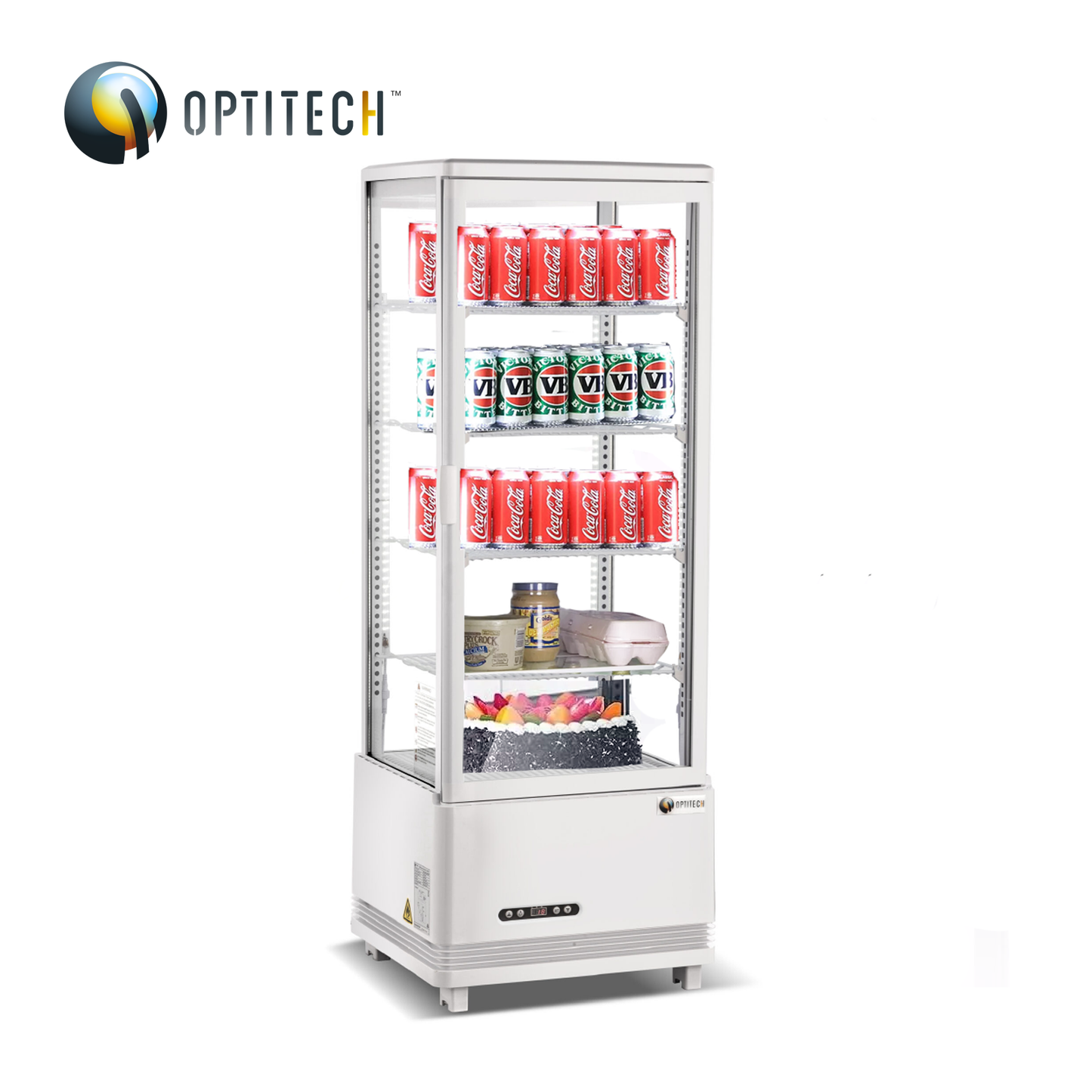 Optitech 115L Commercial Display Fridge for Cakes & Drinks - White, Energy Efficient