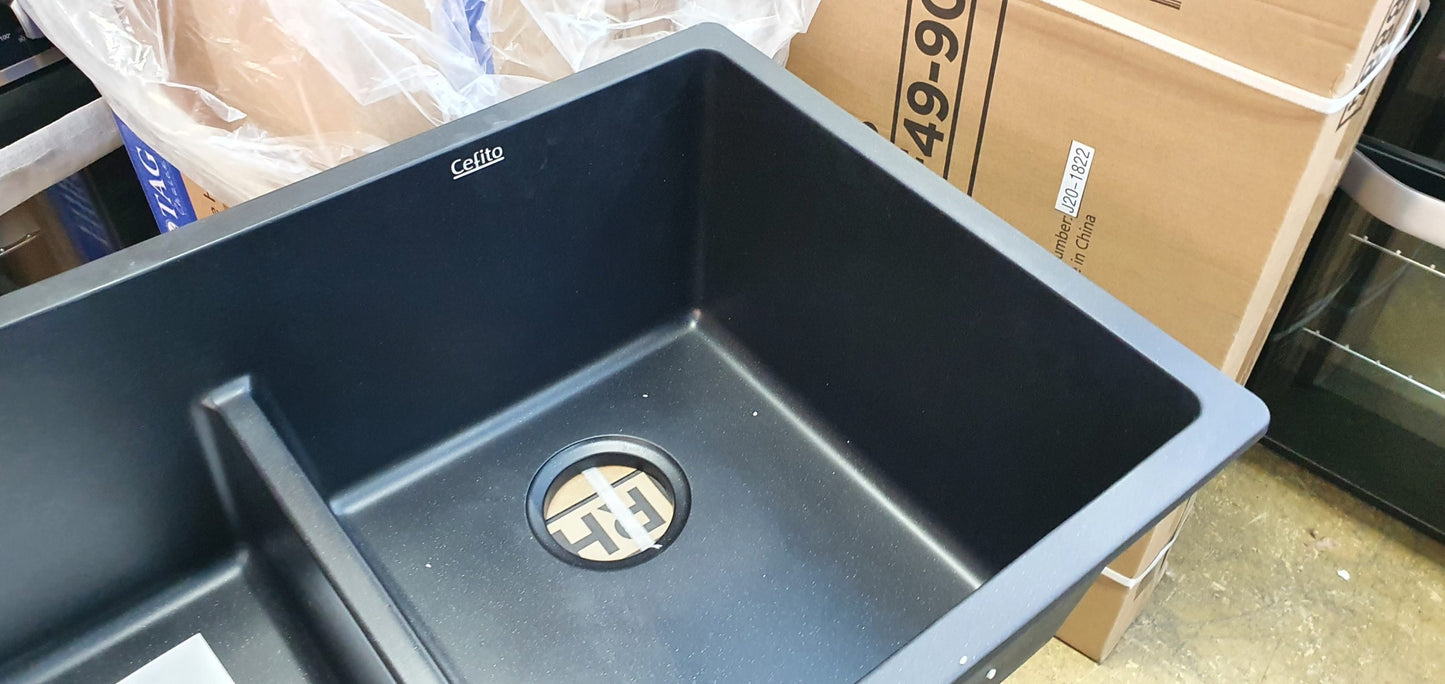 Cefito Stone Kitchen Sink 790X460MM Granite Under/Topmount Basin Double Bowl Black