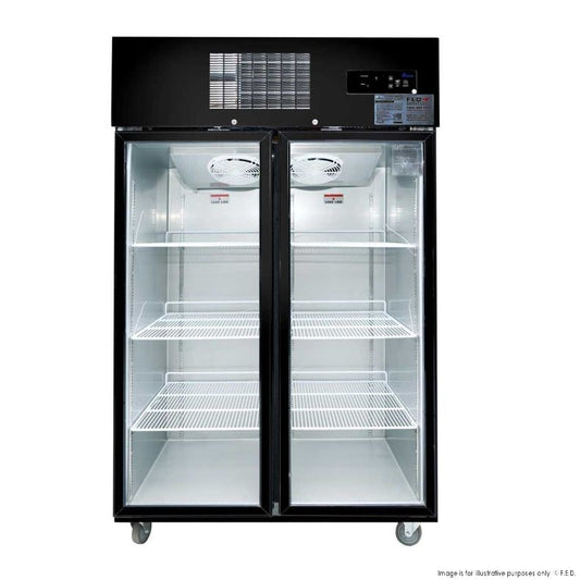 Double Glass Door Black Stainless Steel Upright Freezer/ 1000 L/ Temp. Range: -18 to -22°C