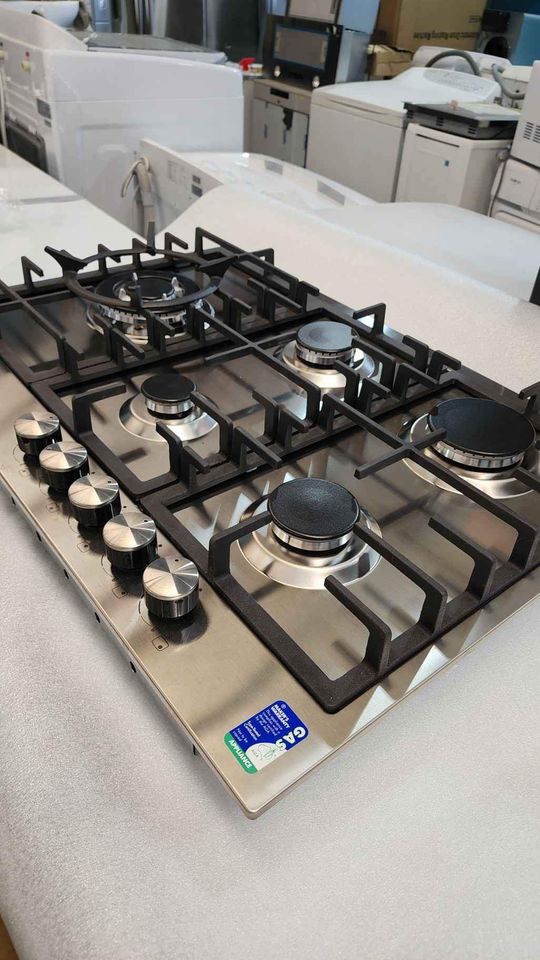 Belling 75cm Stainless Steel Gas Cooktop 5 Burner Premium Cast Iron Trivets