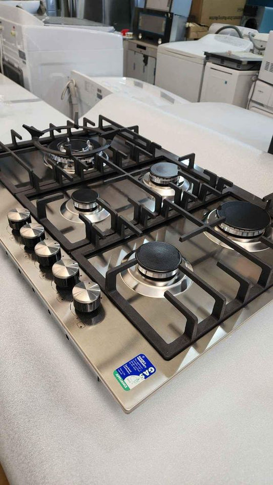 Belling 75cm Stainless Steel Gas Cooktop 5 Burner Premium Cast Iron Trivets