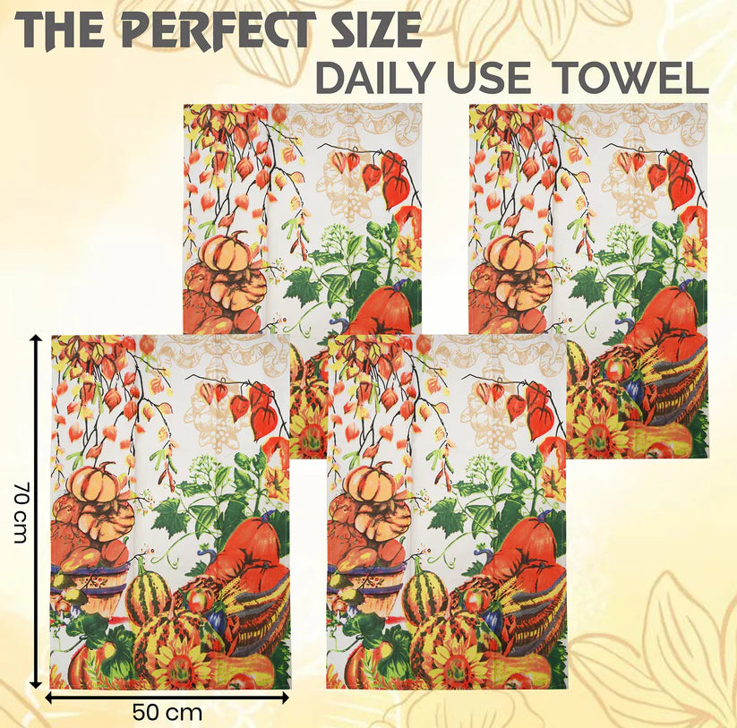 Printed Kitchen Tea Towels Set – Peacock, Fruits, and Butterfly Designs, 100% Cotton, Stylish, Chemical Free, & Machine Washable