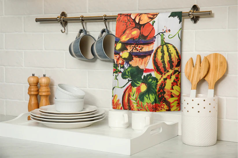 Printed Kitchen Tea Towels Set – Peacock, Fruits, and Butterfly Designs, 100% Cotton, Stylish, Chemical Free, & Machine Washable