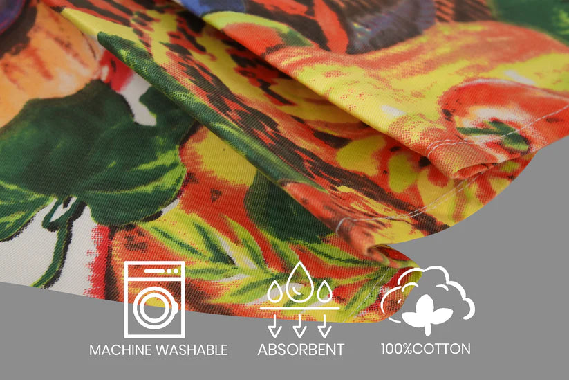 Printed Kitchen Tea Towels Set – Peacock, Fruits, and Butterfly Designs, 100% Cotton, Stylish, Chemical Free, & Machine Washable