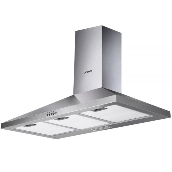 Devanti Range Hood 90cm 900mm Kitchen Canopy Stainless Steel Rangehood Wall Mount silver