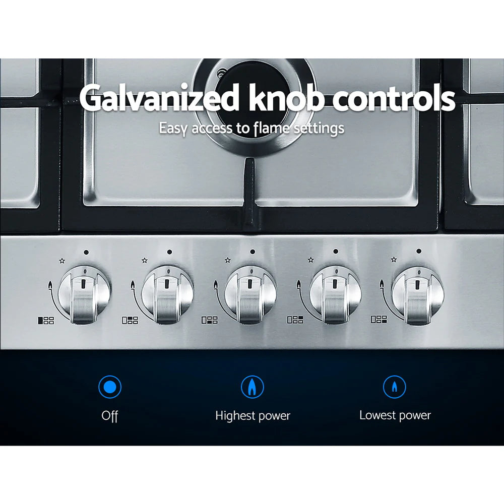 Devanti Gas Cooktop 90cm 5 Burner Silver