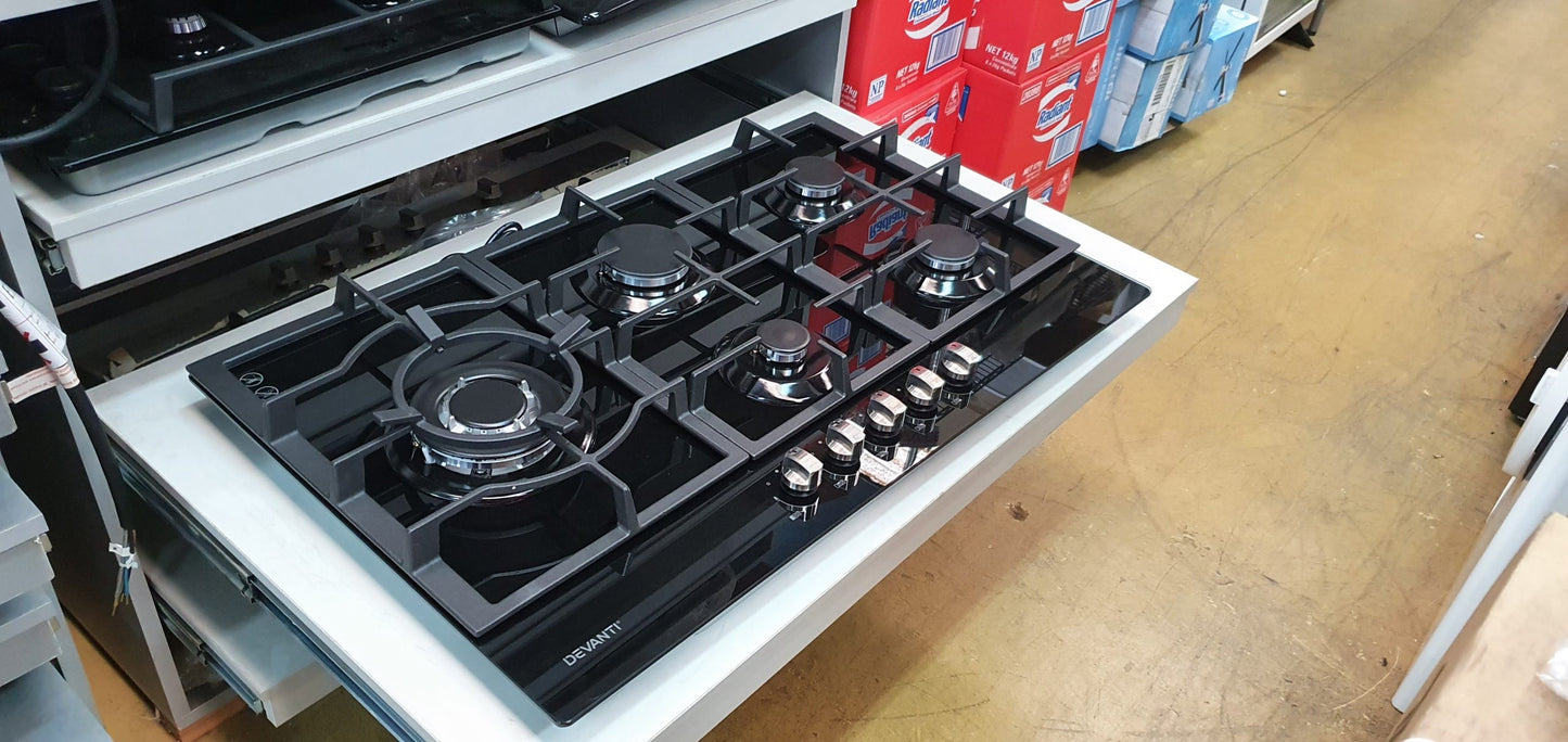 Devanti Gas Cooktop 90cm 5 Burner Black