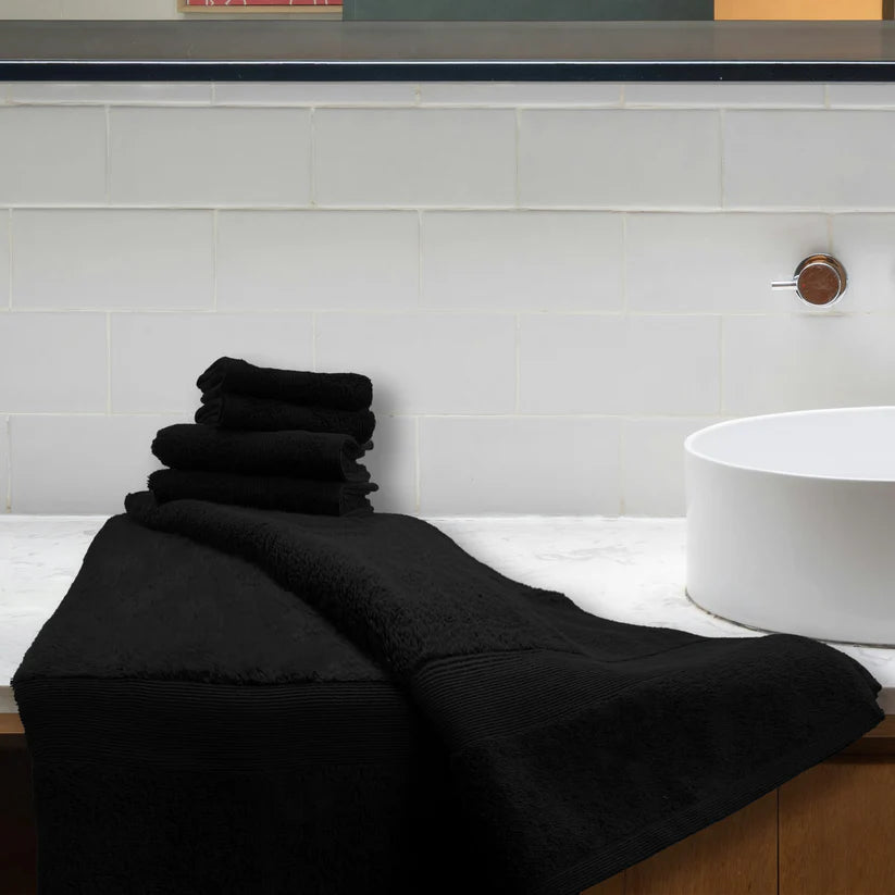 7PCS 100% Luxury Hotel Quality Cotton Towel Set - Bath, Hand & Face Towels (Black)