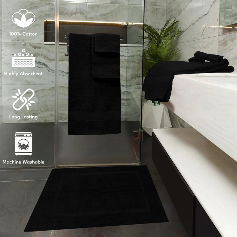 7PCS 100% Luxury Hotel Quality Cotton Towel Set - Bath, Hand & Face Towels (Black)
