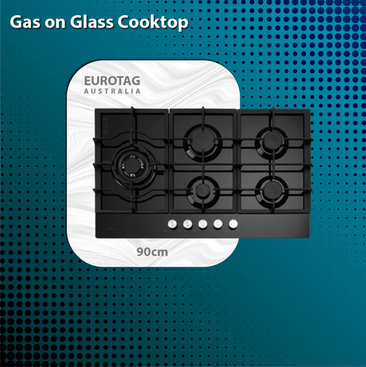 EUROTAG 90cm 5 burner black tempered glass gas cooktop – WHG958BC