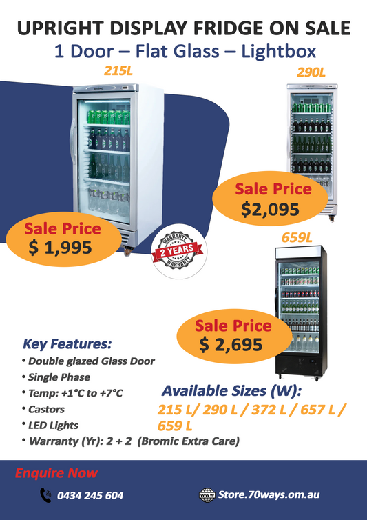 Upright Display Fridge on Sale - 1 Door – Flat Glass – Lightbox