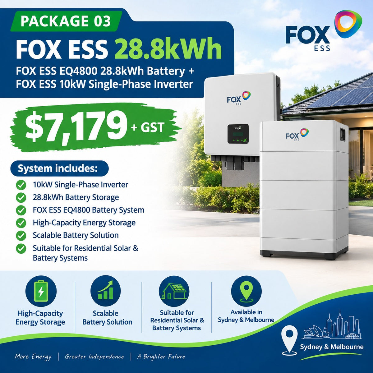 FOX ESS EQ4800 28.8kWh Battery + 10kW Single-Phase Inverter