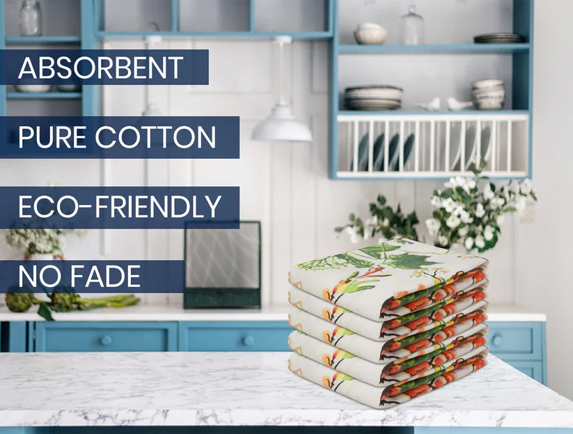 Luxury Fruits Kitchen Tea Towels 50x70cm – 100% Cotton & Linen, Vibrant Printed Dish Cloths