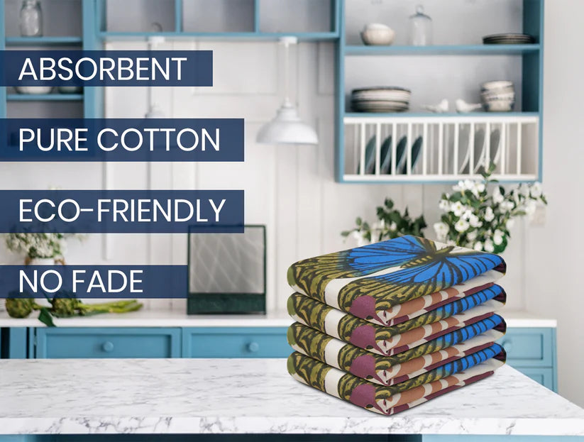 Butterfly Kitchen Towels 50x70cm – 100% Cotton, Stylish Printed Designs, Pre-Shrunk & Machine Washable