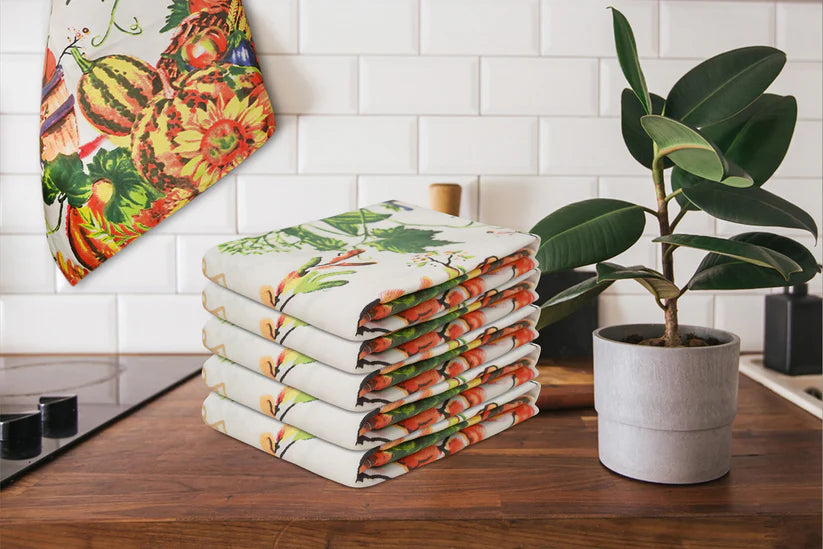 Luxury Fruits Kitchen Tea Towels 50x70cm – 100% Cotton & Linen, Vibrant Printed Dish Cloths