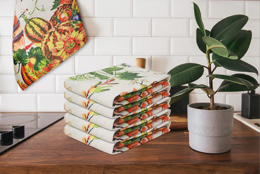 Luxury Fruits Kitchen Tea Towels 50x70cm – 100% Cotton & Linen, Vibrant Printed Dish Cloths