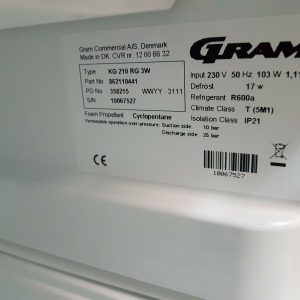 GRAM COMPACT KG 210 RG 3W Undercounter Glass Door Refrigerator